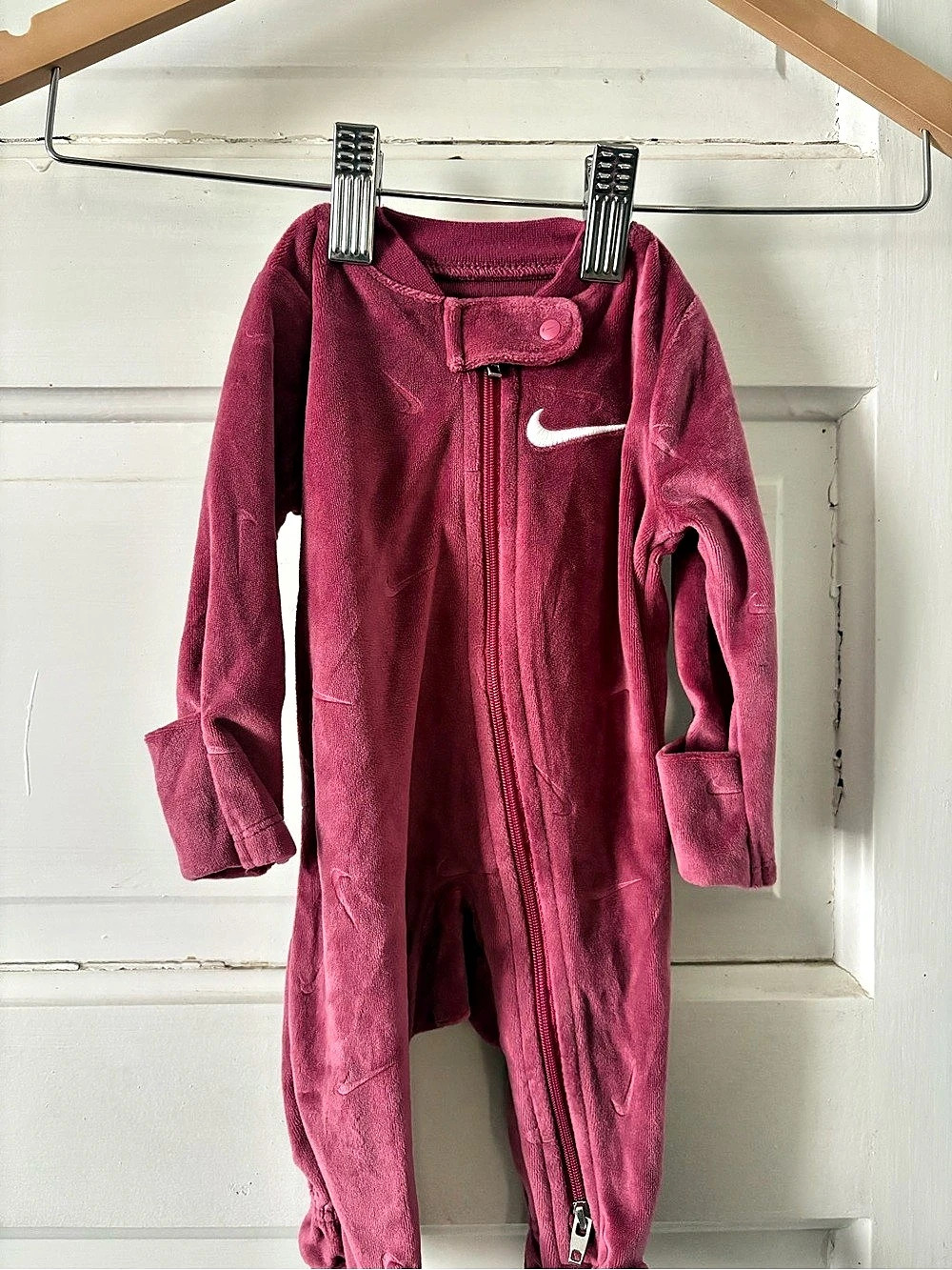 Nike Baby Velour All-Over Embossed Swoosh Coverall Embossed Swoosh Coverall Pink